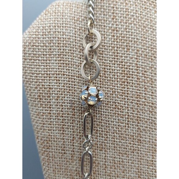 Loft Brushed Gold Tone Chain & Bead Station Necklace Crystals 36" Long - Picture 8 of 12